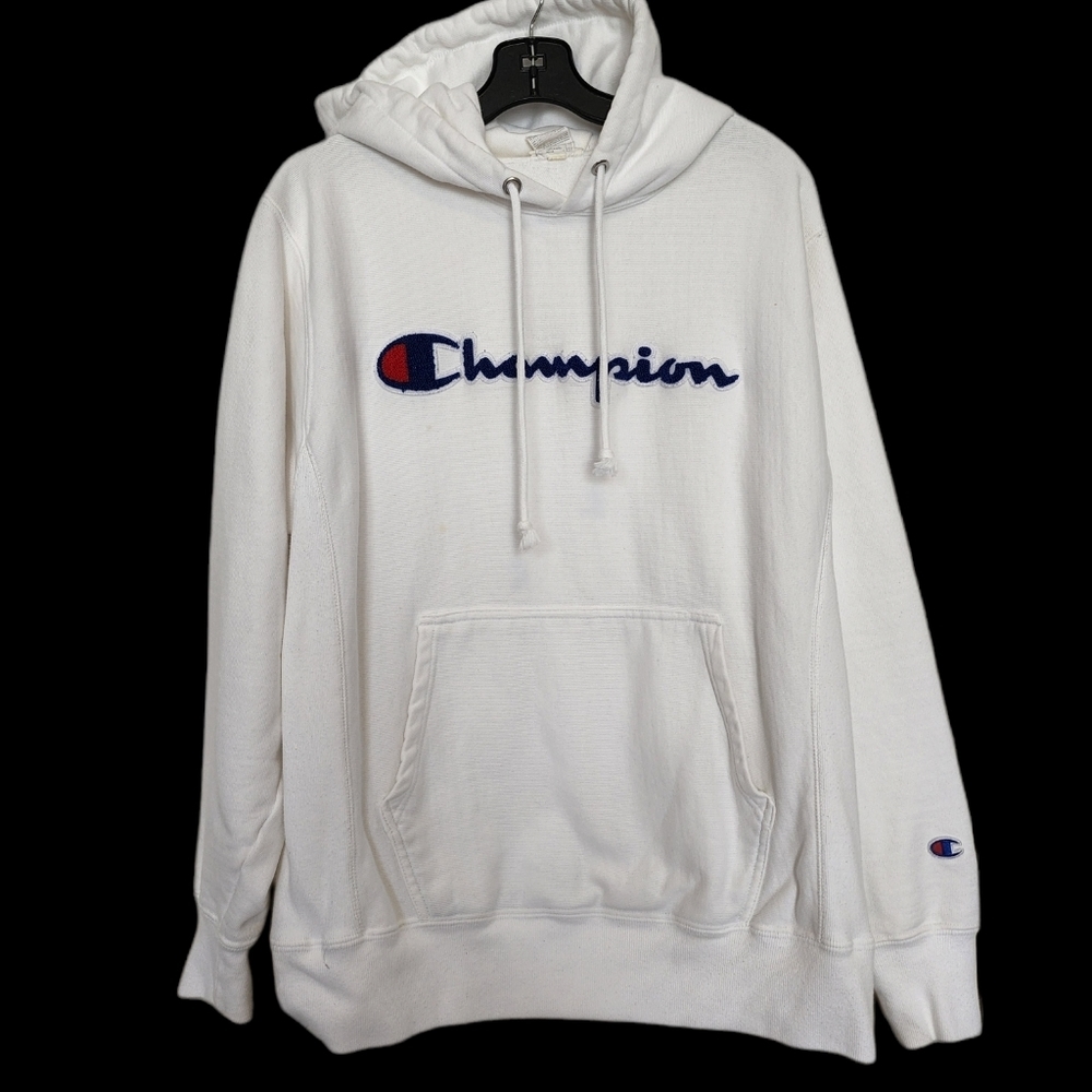 Champion white signature logo hoodie Medium